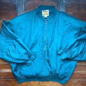 Vintage Teal zip up silk Jacket
